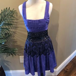 Bebe.  purple/blue black mini dress with jewels